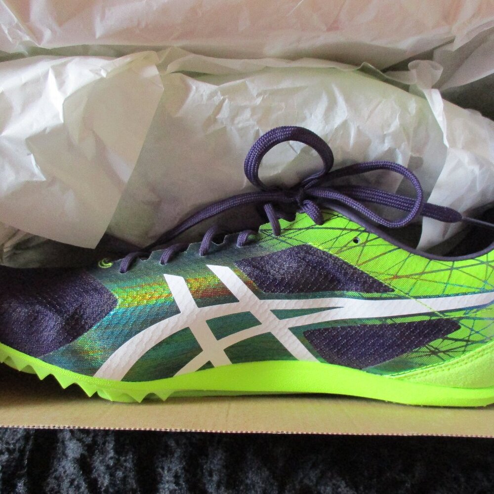 NIB Asics Cosmo Racer, Night Shade and Metal White Cleats-Sz. 10.5 Medium Width